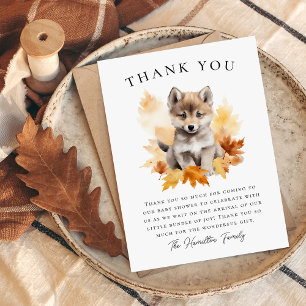 Carte De Remerciements Jolie Baby Shower Loup de la Forêt Automnale