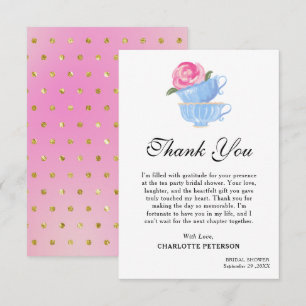 Carte De Remerciements Jolie Baby Shower Thème Tasse de Thé à l'aquarelle