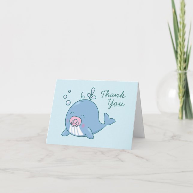 Carte De Remerciements Jolie baleine Baby shower Kawaii fille rose (Devant)