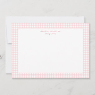 Carte De Remerciements Jolie bébé fille à plat à carreaux rose et blanc