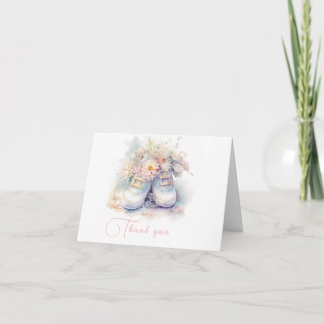Carte De Remerciements Jolie boîte blanche bébé avec fleurs (Devant)