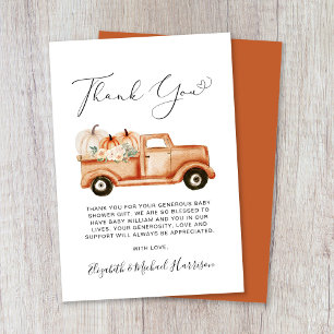 Carte De Remerciements Jolie camionnette citrouille aquarelle Baby Shower