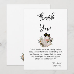 Carte De Remerciements Jolie chatte noire et bébé livre Shower