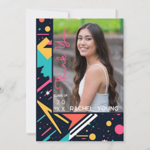 Carte De Remerciements Jolie couleur 80s Retro brillant Graduation