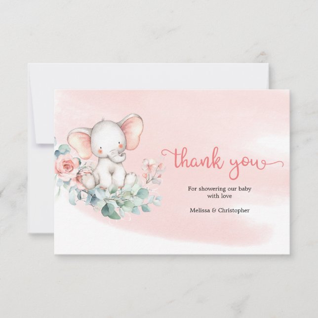 Carte De Remerciements Jolie couronne d'eucalyptus d'éléphant pour bébé m (Devant)