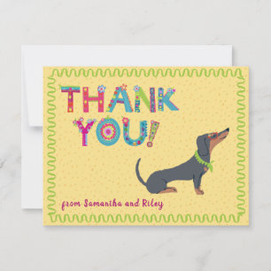 Carte De Remerciements Jolie Dachshund Fun Colorful Floral Lettres      