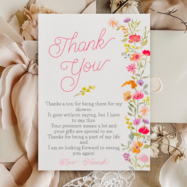 Carte De Remerciements Jolie douche fleur sauvage fleurie de printemps (Pretty spring wildflowers floral bridal shower thank you card)