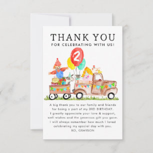 Carte De Remerciements Jolie fête à la ferme Camion Anniversaire Animaux