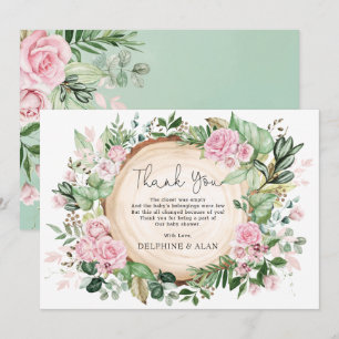 Carte De Remerciements Jolie Fête Baby Shower Fleurs Roses Roses