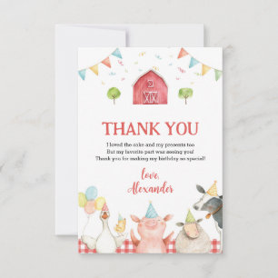 Carte De Remerciements Jolie fête d'anniversaire avec des animaux de ferm