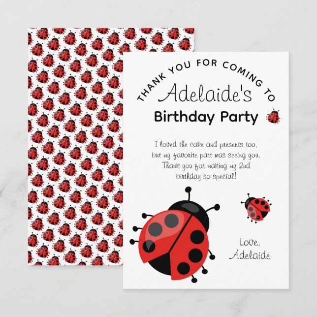 Carte De Remerciements Jolie fête d'anniversaire coccinelle rouge moderne (Devant / Derrière)