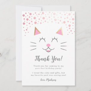 Carte De Remerciements Jolie fête d'anniversaire de chat Kitty en or rose