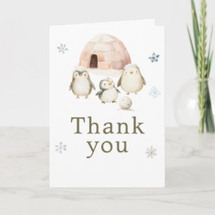 Carte De Remerciements Jolie fête d'anniversaire des manchots d'hiver