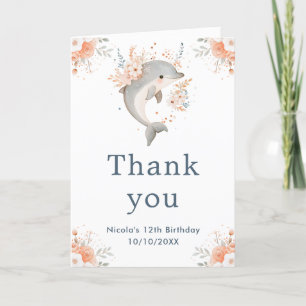 Carte De Remerciements Jolie fête d'anniversaire du dauphin floral