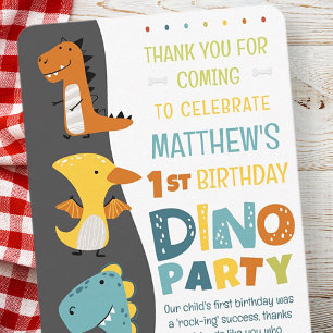 Carte De Remerciements Jolie fête d'anniversaire moderne de dinosaures po