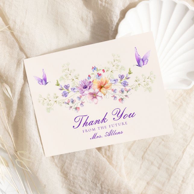 Carte De Remerciements Jolie Fête de Mariage Florale Papillons (Créateur téléchargé)