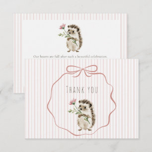 Carte De Remerciements Jolie Fête de Naissance de Bébé Fille au Hérisson