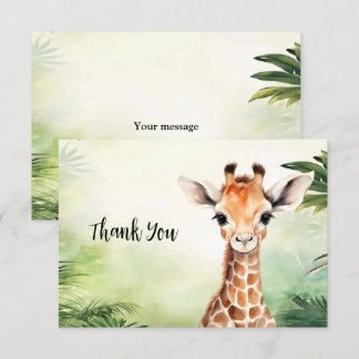 Carte De Remerciements Jolie Fête de Naissance de la Jungle de la Girafea