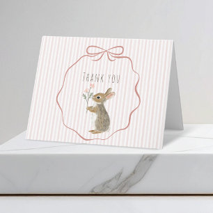 Carte De Remerciements Jolie Fête Prénatale Bébé Fille Aquarelle Lapin de
