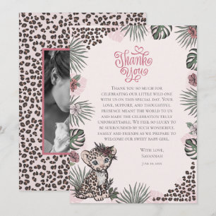 Carte De Remerciements Jolie Fête Prénatale de Bébé Fille Safari Léopard
