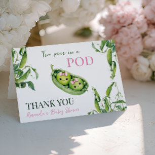 Carte De Remerciements Jolie Fille Deux Pois dans une Cosse Rose Fête de 