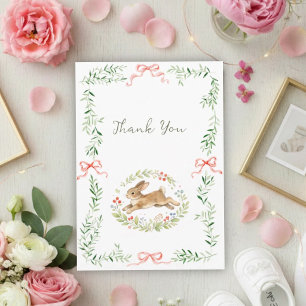 Carte De Remerciements Jolie fille lapin floral rose bébé douche 