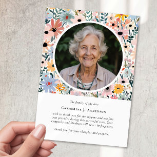 Carte De Remerciements Jolie florales Photo Sympathy Funeral Memorial
