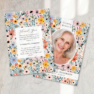Carte De Remerciements Jolie florales Photo Sympathy Funeral Memorial