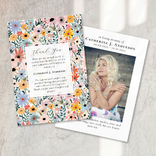 Carte De Remerciements Jolie Florals Memorial Photo Sympathy Funérailles
