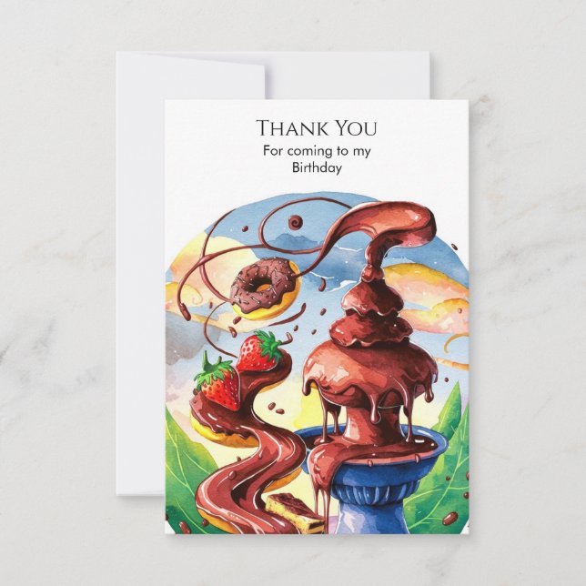 Carte De Remerciements Jolie fontaine en chocolat pour anniversaire aquar (Devant)