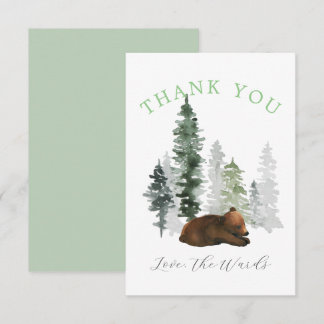 Carte De Remerciements Jolie forêt de couleur aquarelle bébé ours