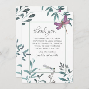 Carte De Remerciements Jolie libellule Jardin de verdure sur Mariage blan