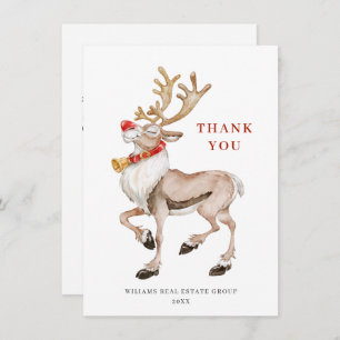 Carte De Remerciements Jolie Noël Cartoon Reindeer Salutation vacances