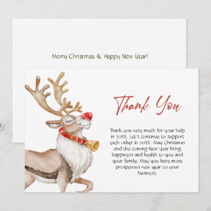 Carte De Remerciements Jolie Noël Cartoon Reindeer Salutation vacances