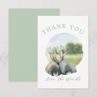 Carte De Remerciements Jolie paire de lapins de couleur aquarelle