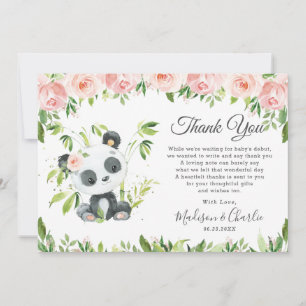 Carte De Remerciements Jolie Panda rose Floral Verdure Baby shower fille