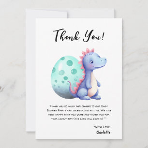 Carte De Remerciements Jolie petite dinosaure aquarelle pour Baby Shower