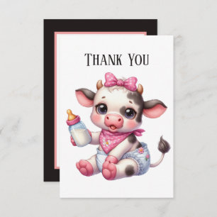 Carte De Remerciements Jolie petite fille vache ajouter le message