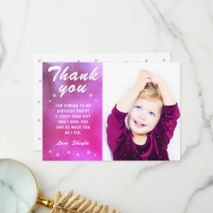 Carte De Remerciements Jolie Photo Anniversaire Féminin Métallic Rose Éto