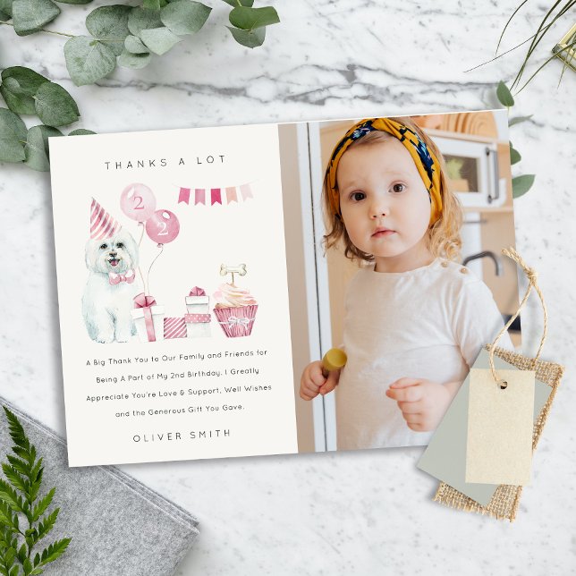 Carte De Remerciements Jolie Photo de Chien Chien Rose Anniversaire Fête (Créateur téléchargé)