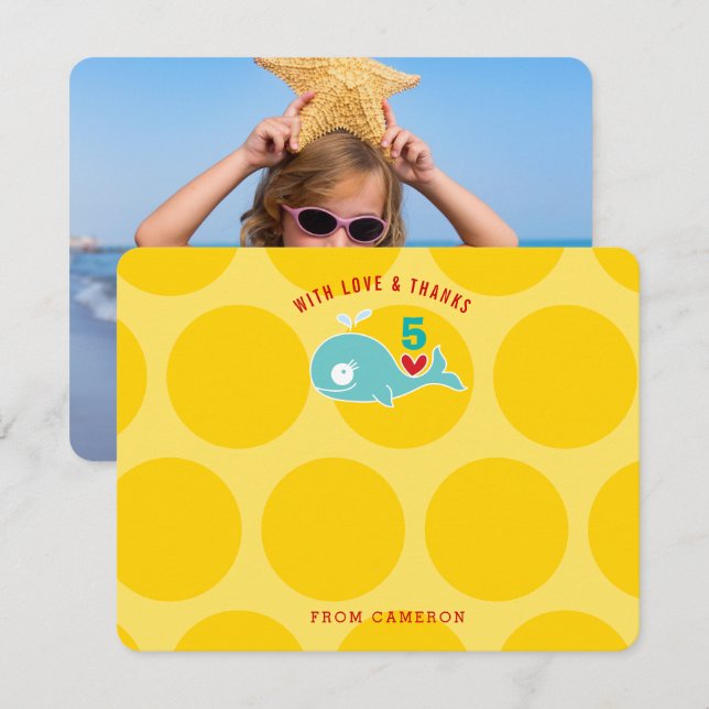 Carte De Remerciements Jolie photo de fête d'anniversaire de baleine de d (Devant / Derrière)