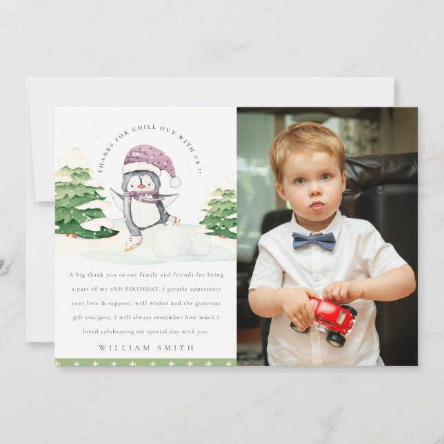 Carte De Remerciements Jolie Photo de Manchots d'Hiver pour Enfants pour  (Devant)