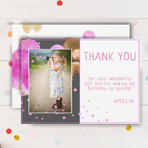 Carte De Remerciements Jolie photo moderne d'anniversaire avec bulles ros