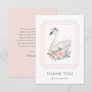 Carte De Remerciements Jolie Princesse Cygne Floral Aquarelle Anniversair