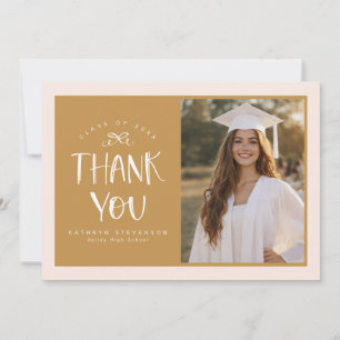 Carte De Remerciements Jolie rose poudré et or Photo Remise des diplômes