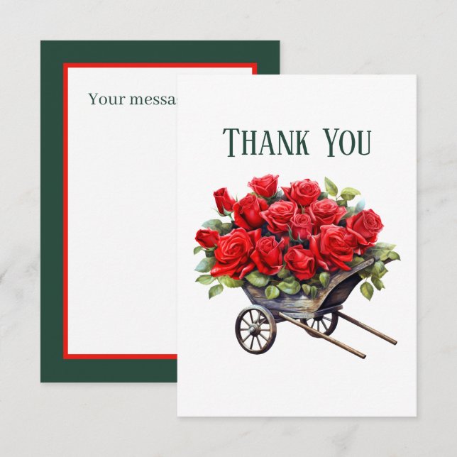 Carte De Remerciements Jolie roses rouges ajouter un message (Devant / Derrière)