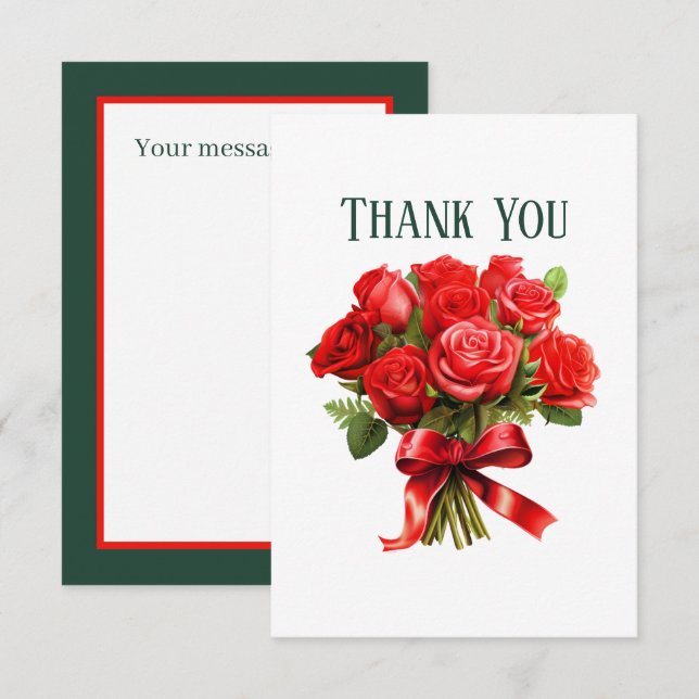 Carte De Remerciements Jolie roses rouges ajouter un message (Devant / Derrière)