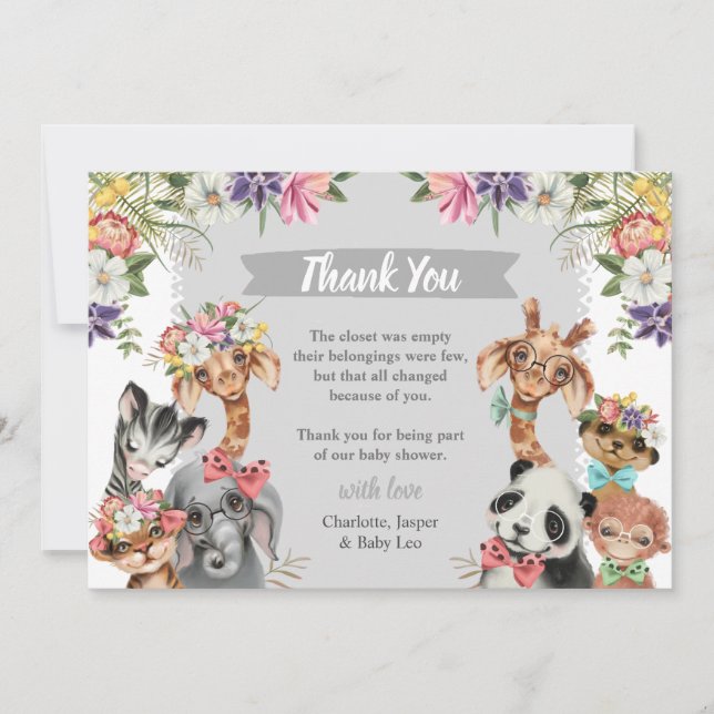 Carte De Remerciements Jolie Safari Animaux Wild One Boy Baby shower Merc (Devant)