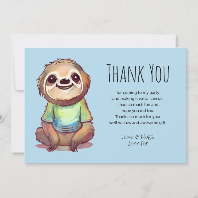 Carte De Remerciements Jolie Sloth portant une chemise (Devant)