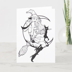 Carte De Remerciements Jolie sorcière et chat